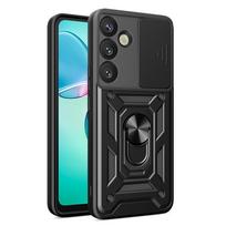 Hibridinė Armor Camshield dėklas su objektyvo dangteliu ir metaliniu žiedu Samsung Galaxy S25+ - juodas