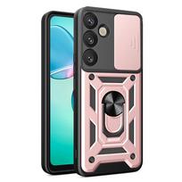 Hibridinė apsauga Camshield su fotoaparato dangteliu ir metaliniu žiedu Samsung Galaxy S25+ - Rožinė