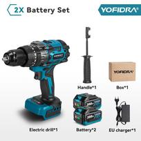 YOFIDRA 900N.M Akumuliatorinis bešepetis elektrinis smūginis gręžtuvas 20+3 Sukimo momentas 13mm Akumuliatorinis atsuktuvas-suktukas Įrankis Makita 18V akumuliatoriui su kaiščiu 2 Battery