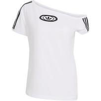 Adidas Originals Campus 2000 Off Shoulder Logo Stripe Asymmetric Neck Shoulder Sports Short Sleeve T-Shirt Women Tops KC8795 XL