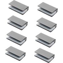 8 vnt. magnetiniai fiksavimo spaustukai, berėmio stiklo durų fiksatoriai, reguliuojamas spintelės spaustukas 3–6 mm storio montavimui A