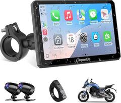 Carpuride W712D Motociklo Carplay ekranas su 1080P dviguba kamera, belaidis CarPlay ir Android automobilis, 7 colių vandeniui atsparus jutiklinis ekranas, BT garsas, laidinis valdiklis, įrašymas kilpa, navigacija