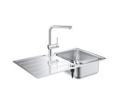 GROHE 31573SD1 - K500 virtuvinės kriauklės komplektas su nutekėjimo plokšte ir A serijos maišytuvu, 86×50 cm, iš nerūdijančio plieno
