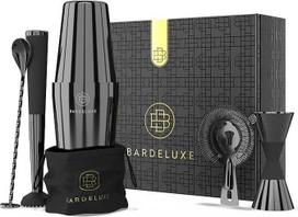 "BarDeluxe® Boston Shaker" 5 dalių rinkinys, barmeno rinkinys, kokteilių maišymo rinkinys - 750 ml kokteilių plaktuvas "Boston Cocktail Set" nerūdijančio plieno kokteilių priedai - prabangus dovanų rinkinys, krepšys ir receptų knyga (juoda)