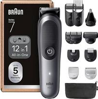 "Braun All-in-One Series 7", "12-in-1" daugiafunkcinis kirptuvas, barzdos kirptuvas, nosies plaukų kirptuvas, veido, galvos ir kūno plaukų kirptuvas, 120 min. akumuliatorius, 14 ilgių (3-21 mm), atsparus vandeniui, AIO7545, pilkas