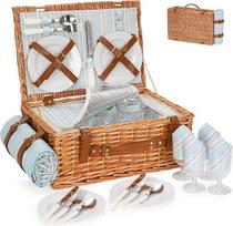 "HappyPicnic" pintas pikniko krepšys 4 žmonėms, "Willow Storage Hamper Service" dovanų rinkinys lauko stovyklavimui ir vakarėliui