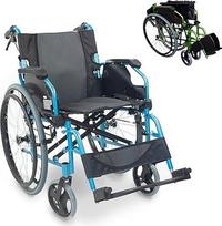 "Mobiclinic®", "Bolonia" neįgaliųjų vežimėlis, aliuminis, sulankstomas ir lengvas, sulankstomas padalintas atlošas, nuimamas kojų atramos pagrindas, porankiai, skirtas suaugusiesiems, mėlynas