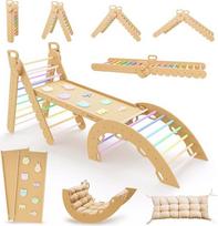 "Montessori Pikler Climbing Triangle" medinis laipiojimo rėmas, reguliuojamas 5 kampais, šliaužimo kalnelis, laipiojimo arkos pagalvėlė, laipiojimo žaislas vaikams nuo 1 iki 7 metų, laipiojimas