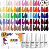 "Vishine" nagų lako gelio lakas 48 vienetai - 45 spalvos Populiari rožinė raudona geltona su pagrindiniu viršutiniu sluoksniu ir matiniu viršutiniu sluoksniu Nagų lakas, skirtas nagų menui 8 ml