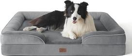 BEDSURE ortopedinis gultas šunims, ergonomiška sofa šunims, 89 x 63 cm, kušetė šunims su kiaušinių dėžutės putplasčiu vidutinio dydžio šunims, skalbiama, neslystanti, pilka