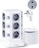 KOOSLA 12 kištukinių lizdų 2P+T E tipo (Prancūzija) su 6 USB prievadais (4000 W/16 A), viršįtampių maitinimo blokas, 5 m