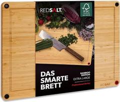 REDSALT® Inovatyvi bambuko medinė pjaustymo lenta XL 50 x 36 x 2,5 cm | Neslystanti iš abiejų pusių Antibakterinis gilus sulčių griovelis | Aukščiausios kokybės medinė lenta didelė virtuvės griliui Tvarus