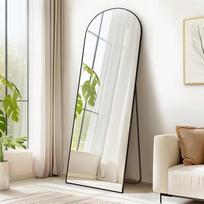 SONGMICS pilno ilgio veidrodis 160 x 50 cm išlenktas stovintis veidrodis Aliuminio lydinio rėmas Grūdintas stiklas Miegamojo kambario spinta Tušinukai Juoda LFM031B01