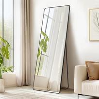 SONGMICS pilno ilgio veidrodis 160 x 50 cm stačiakampio formos stačiakampio formos veidrodis aliuminio lydinio rėmas grūdintas stiklas, skirtas miegamajam, gyvenamajam kambariui, spintai, tušui, juodai LFM030B01