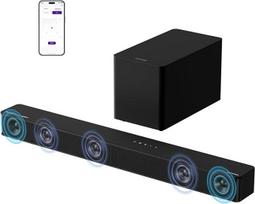 ULTIMEA 5.1 colių garso juosta su "Dolby Atmos", "VoiceMX", "BassMX", programėle, namų kino 4D erdvinio garso sistema, 340 W garso juosta TV įrenginiams su žemų dažnių garsiakalbiu, "Bluetooth 5.4", "Poseidon M60 Boom", 2025 m. modelis