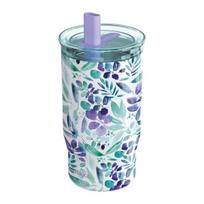 Quokka Mist - nerūdijančio plieno termo puodelis 720 ml su šiaudeliais (violetinė žydėjimas)