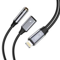 Adapterio Kabelis "iphone Lightning" - Mini Jack 3,5 Mm - "iphone Lightning" - Juodas