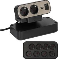 "Brennenstuhl Estilo" dvipusis stalinis maitinimo elementas su jungikliu (maitinimo elementas su USB C maitinimo tiekimu, 1x USB C ir 1x USB A, 10x įžeminimo kontaktiniai lizdai, 2 m), sidabrinis/juodas