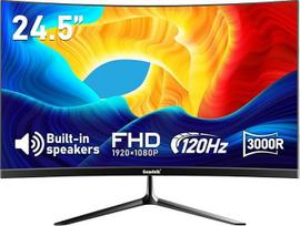 "Gawfolk" 24,5 colių lenktas monitorius su įmontuotais garsiakalbiais, 3000R 120 Hz kompiuterinių žaidimų ekranas, "Full HD 1080P", HDMI 2.0, VGA, VESA 75 x 75 mm