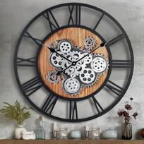 "Lafocuse" 57 cm senovinis sieninis laikrodis didelis su judančiais krumpliaračiais, pramoninis steampunk XXL medinis sieninis laikrodis, antikvarinis retro dekoras virtuvei, svetainei, barui
