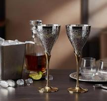 "StonKraft" varinės graviruotos taurės vynui ir šampanui, 2 fletai, idealiai tinkantys ir "Moscow Mule" (storas sidabras)
