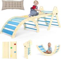 7-in-1 Montessori laipiojimo trikampis su pagalvėle - medinis laipiojimo žaislas 1-3 metų mažyliams - vidaus laipiojimo arka su kalneliu, kopėčiomis ir žaidimų arka (mėlyna)