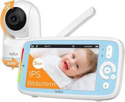 BOIFUN kūdikių monitorius su kamera, 5 colių IPS vaizdo monitorius be "WiFi", PTZ 360 laipsnių naktinio matymo, triukšmo ir temperatūros aptikimo funkcija, "Plug & Play", 300 m atstumas, 3050 mAh baterija, dvipusis garsas