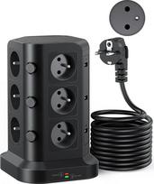 KOOSLA 12 kištukinių lizdų 2P+T E tipo (Prancūzija) su 6 USB prievadais (4000W/16A)
