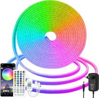 Neoninė LED juosta 10 m, 24 V RGB neoninė juosta su nuotolinio valdymo programėlės valdymu, muzikos sinchronizacijos LED juosta Silikoninė lanksti "pasidaryk pats" šviesos juosta, atspari vandeniui, skirta gyvenamojo kambario miegamojo dekorui (RGB)