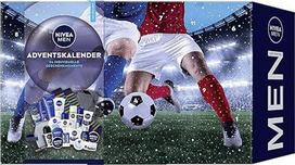 NIVEA MEN advento kalendorius 2025-24 durys su lepinančiomis staigmenomis, kalėdinis kalendorius su priežiūros priemonėmis advento sezonui, "Nivea Men", "Nivea" ir "Labello" produktai