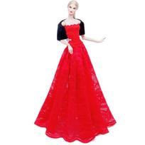 Raudona Juoda Nėriniais Ilga Suknelė Juodas Kailinis Apsiaustas Šalis Barbie Lėlės Aprangai Mados Lėlės Drabužių Rinkinys 1/6 Lėlių Aksesuarai Vaikų Žaislai raudona
