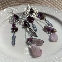 Sidabriniai neapdoroti ametistai Dream Catcher auskarai. Kabantys auskarai sapnų gaudytojui silver