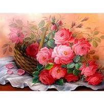 Gėlių krepšelio deimantinis tapybos apvalus pilnas gręžimas gėlių rožių siuvinėjimas kryželiu 20X30CM
