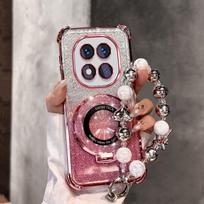 Glitter Magnetic Holder Bracket Phone Case For Xiaomi Redmi Note 14 15 Pro Plus 15 15C 14C 14S 4G 5G Bow Bracelet Silicone Cover Redmi Note 14 (5G)