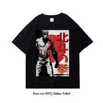 Šiaurės žvaigždės kumštis Juodas Hip-Hop Harajuku Gatvės apranga Japonų Anime Spausdinta Marškinėliai Medvilniniai Laisvalaikio Marškinėliai Vasariniai Trumpomis Rankovėmis S juoda
