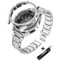 Metalinė apyrankė+Korpusas Samsung Galaxy Watch7 6 5 4 40mm 44mm Juosta Moteriška Nerūdijančio Plieno Deimantinis Apyrankė & Dangtelis Bamperis Priedas Galaxy watch7 40mm sidabras