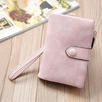 Nubuck Leather Women Wallets Coin Pocket Hasp Card Holder Money Bags Casual Long Ladies Clutch Phone Purse rožinė