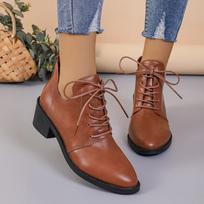 New British lace-up Martin boots for women with pointed toe and thick heel, perfect for autumn and winter 2023. Large size 43 available. 43 tamsiai ruda spalva