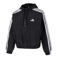 Adidas Sporto Gyvenimo Būdo Serija Prekės Ženklo Logotipas Vėjui Atsparus Kvėpuojantis Bėgimo Treniruočių Striukė Su Gobtuvu Moteriškos Striukės Juoda JZ2162 S