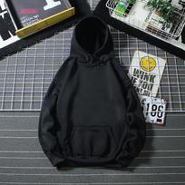 Unisex Solid Color Korean-Style Loose Fit Hoodie with Velvet for Autumn and Winter S juoda