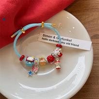 Cute Sanrio Hello Kitty Bracelet  Bow Apple Kt Pendant Beaded Bracelet Birthday Gifts Trendy Girly Accessories Adjustable mėlyna