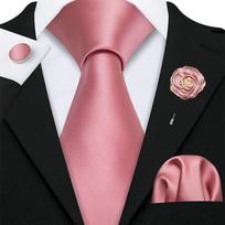 Vyriškas koralinis rožinis kaklaraištis su Boutonniere Wedding Paisley šilko kaklaraiščiu Hanky ​​rankogalių segtukų dizainerio rinkinys N-5254