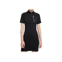 „Nike Sportswear Swoosh“ laisvalaikio ilga suknelė su puse užtrauktuko, sportinė, plona, ​​trumpomis rankovėmis, moteriška suknelė, juoda CU5675-011 XS