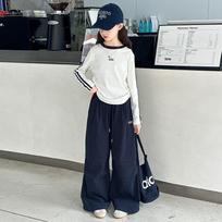 Autumn Casual Girls' Korean-Style T-shirt & Sweatpants Set 130 cm balta