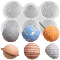 Astronautų erdvėlaivių silikoninė forma Žemė Venera Saturnas Fondanto formelės Torto dekoravimo įrankiai Cupcake viršus Saldainių dervos molis Šokolado gumos pasta forma pilka spalva