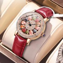 Fashion Rhinestone Women Watches Luxury Rose Gold Rotable Dial Design Casual Quartz Wristwatch for Female Waterproof Top Brand raudona