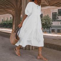 Moteriška vasarinė suknelė Elegantiška didelio dydžio paplūdimio sūpynės vakarėliui Ilga Maxi suknelė Bohemian Vestidos Kaskadinis laisvalaikio chalatas XXL balta