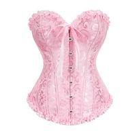Seksualūs nėriniai didelio dydžio korsetas su užtrauktuku, gėlėta, moteriška krūtinė korsetas, apatinis trikotažas Brocade Viktorijos laikų mada XS-6XL 6XL rožinė