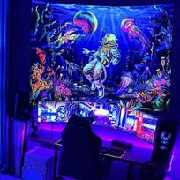UV fluorescencinis gobelenas Blacklight Under the Sea Gobelenas Hipis Miegamojo gotikos stiliaus namų dekoras Estetinis kambario dekoravimas Boho dekoras 95x73cm