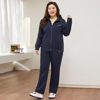 Plus Size Women's Two-Piece Sportswear Set - Age-Reducing and Slimming Sweatshirt for Autumn/Winter 2025 3XL (suggested 130-150 jin) tamsiai mėlyna spalva